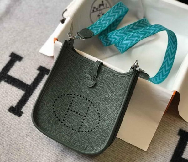 Replica Hermes Evelyne Bag Hermes Mini Crossbody Bag 20412 Silver Buckle Dark Green